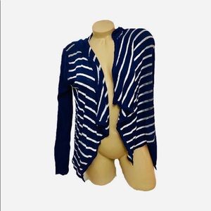 Chaser Navy Stripe Hooded Open Sweater Small NWT